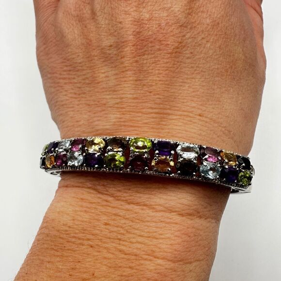 SALE! Still With tag! Multi-gemstone, stainless steel  hinged bracelet! - Picture 12 of 16